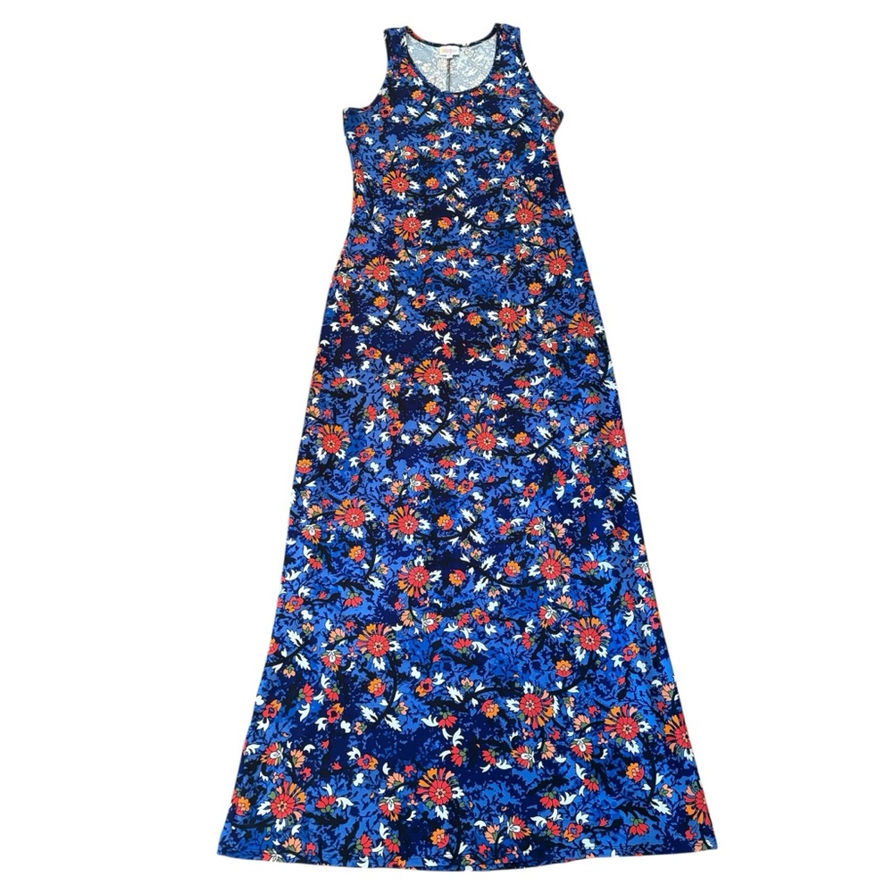 LuLaRoe Dani Floral Sleeveless Floor Length Column Maxi Dress Blue Red Sz MED - Picture 4 of 9